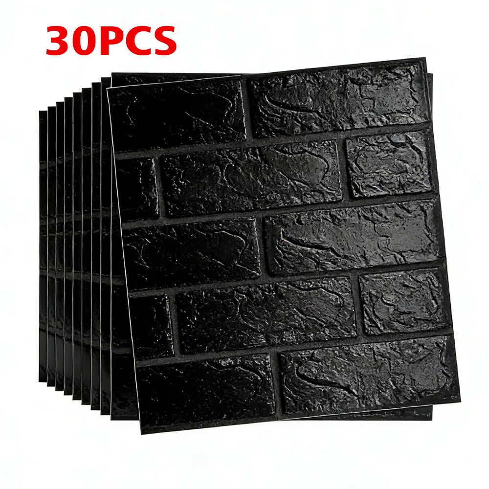 3D Brick Effect Self-Adhesive Foam Wall Stickers, 30/60 Piece Set – Waterproof XPE Wall Panels, Black