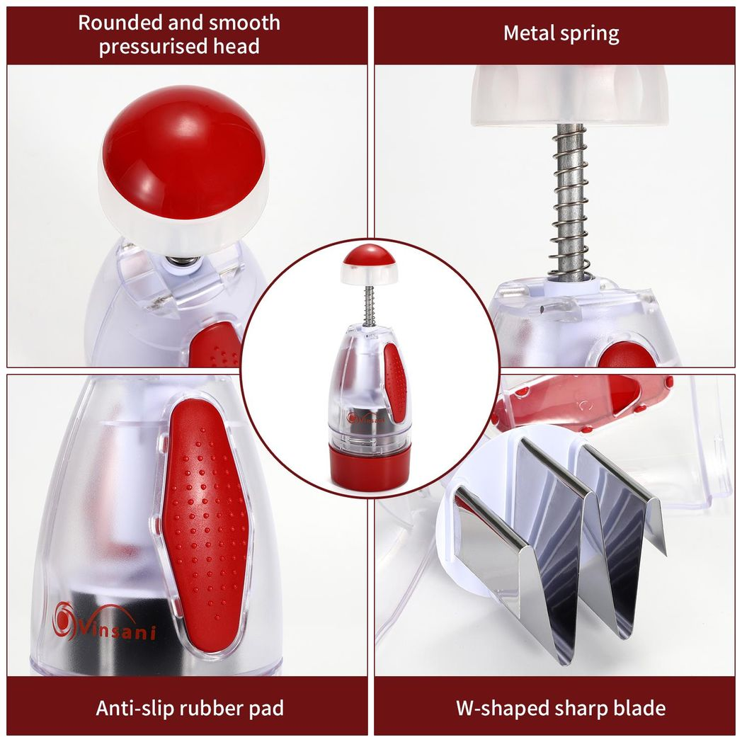 VINSANI Press Onion & Food Chopper – Quick Chopping for Onions, Garlic, Nuts & Herbs, Red/White