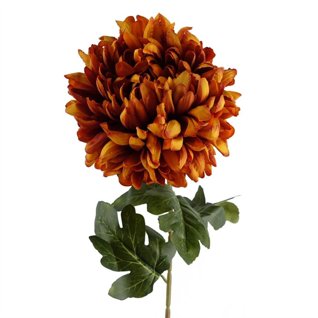 Pack of 6 Extra Large Artificial Reflex Chrysanthemums, 75cm with Silk Petals – Orange Floral Decor