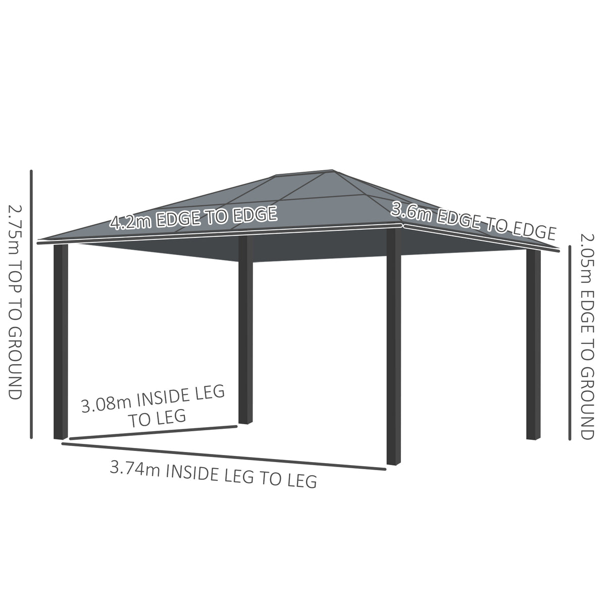 Outsunny 4.3 x 3.6m Aluminium Hardtop Gazebo with Polycarbonate Roof, Curtains & Netting – Brown