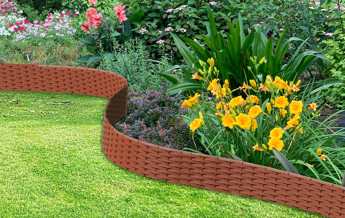 Avilo Flexible Faux Rattan Garden Fence, Pack of 4 – Edging for Borders, Flower Beds and Veg Plots