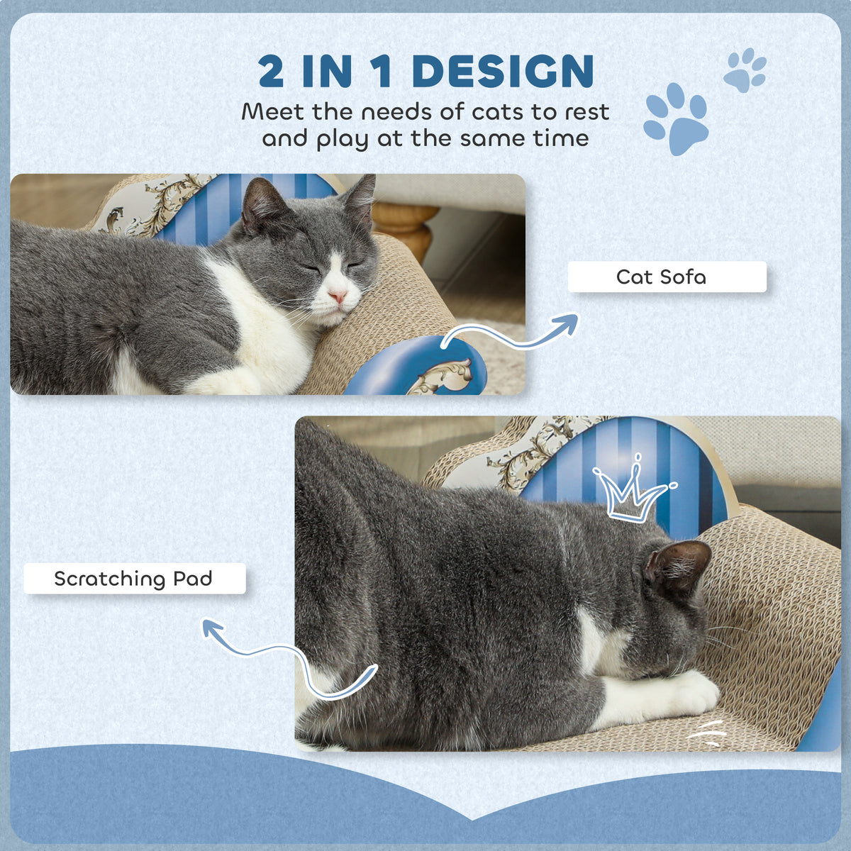 PawHut 2-in-1 Cat Scratcher and Lounge Bed with Catnip, Corrugated Cardboard – Blue