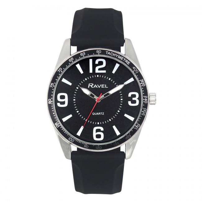 Ravel Men's Sports Watch – Black Dial, Black Silicone Strap