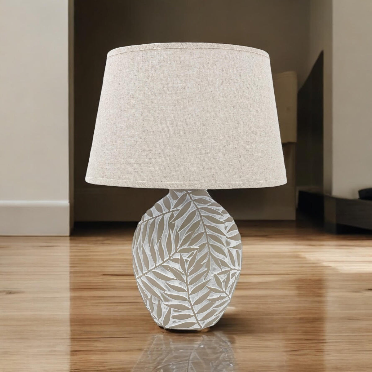 Minimalist Textured Ceramic Table Lamp with Fabric Shade – In-Line Switch, 1m Cable Bedside Lamp