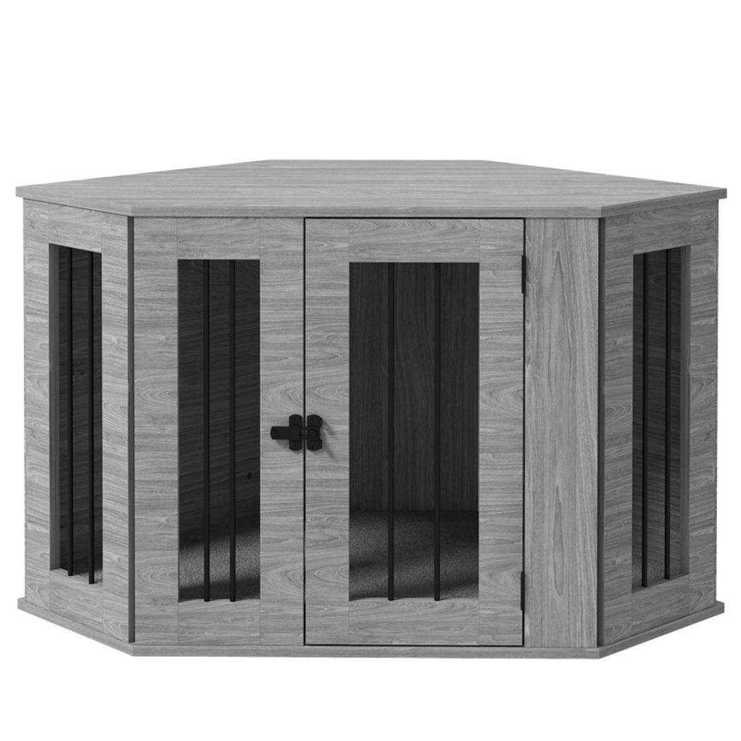 Dog Crate Furniture Side Table with Cushion & Large Entrance – For Medium Dogs up to 20kg, Grey