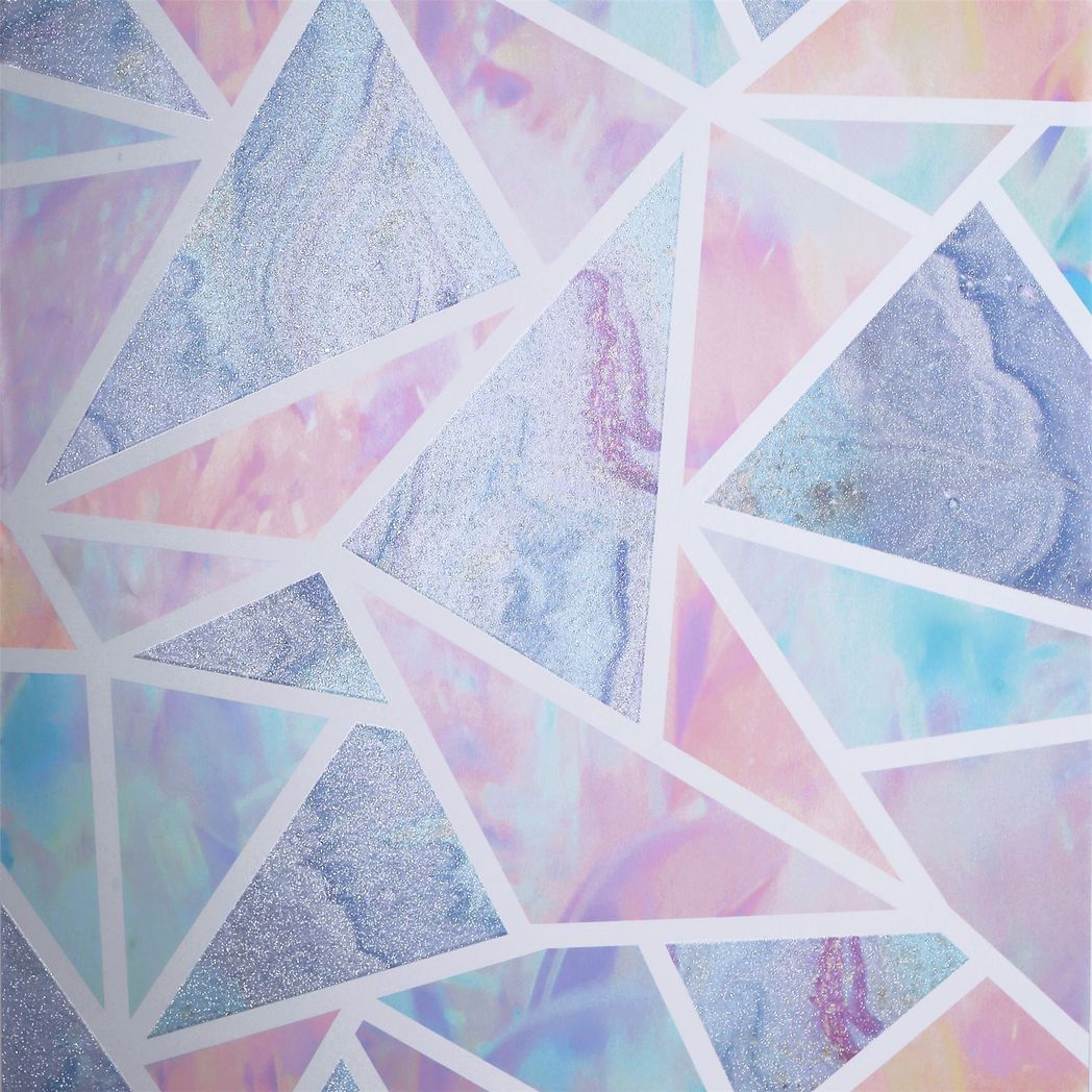 Arthouse Pastel Geo Multi Geometric Wallpaper with Glitter Highlights – Pink & Purple Marble Feature Wall