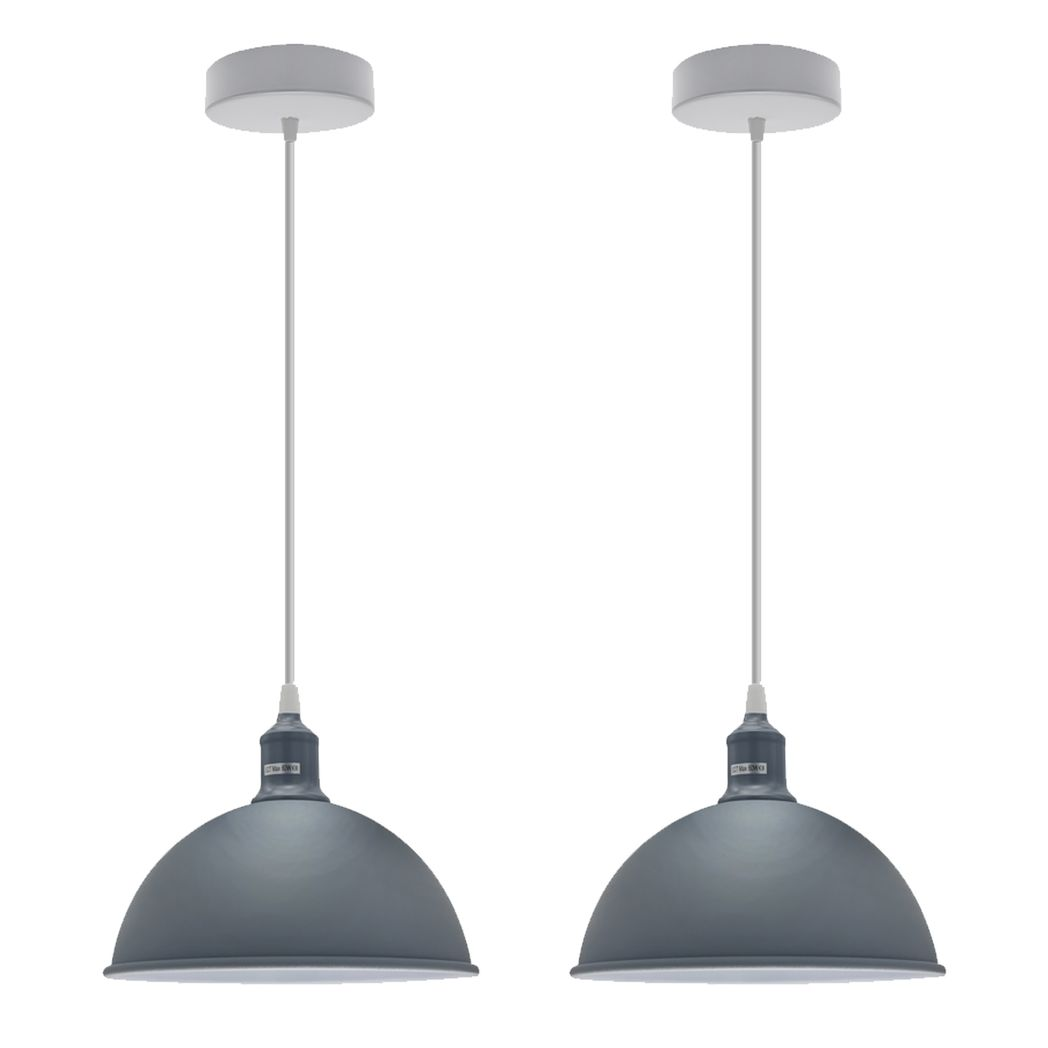 Grey Dome Metal Pendant Shades, 21cm – 2 Pack