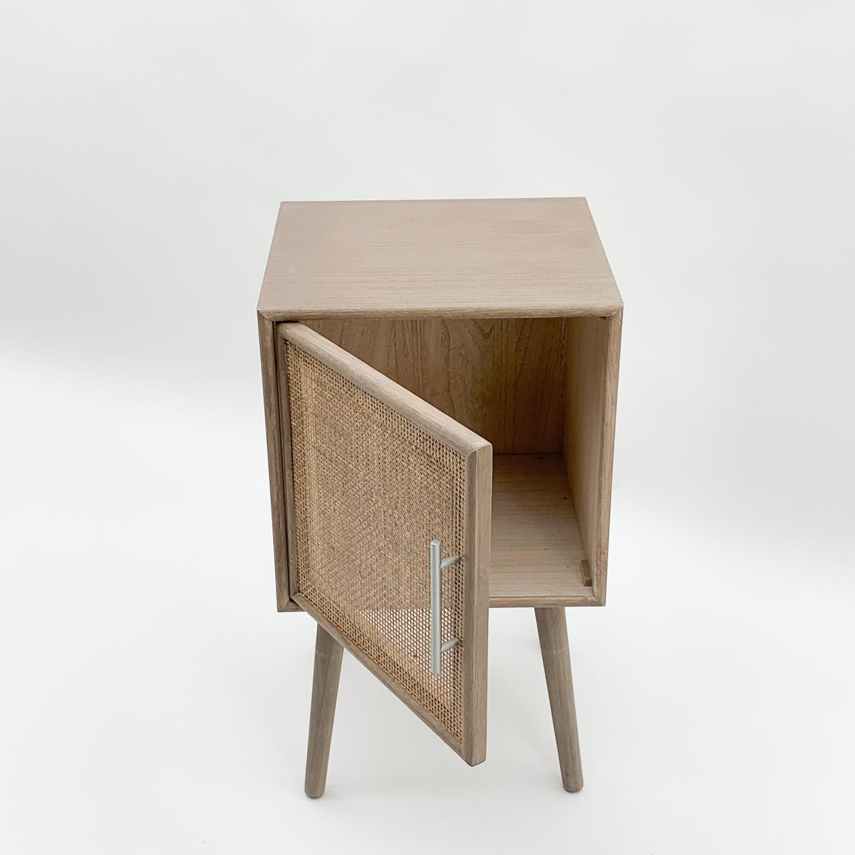 AcaciaHome Dark Brown Rattan Bedside Cabinet – 71cm Bedroom Table with Cane Door and Metallic Handle