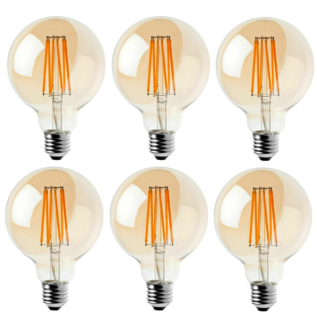 Ledsone 6 Pack E27 Dimmable LED Edison Bulbs, G95 Amber Glass – 8W Warm White 2700K Vintage Filament