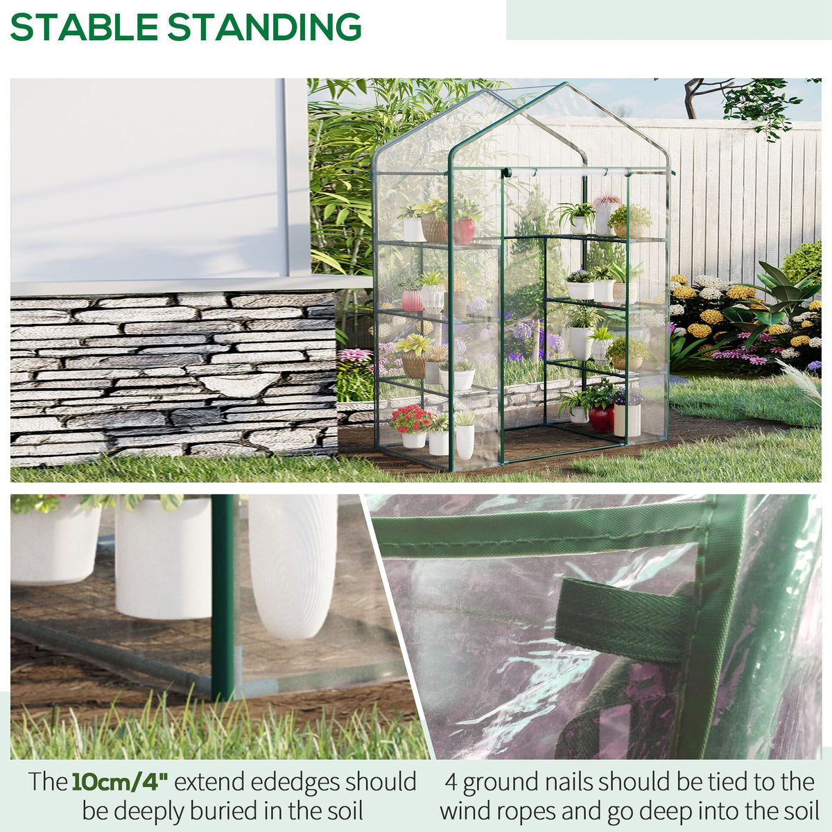 Outsunny 4 Tier Walk-In Portable Greenhouse with 8 Shelves, 143 x 73 x 195 cm – Steel Frame, Clear PVC Cover
