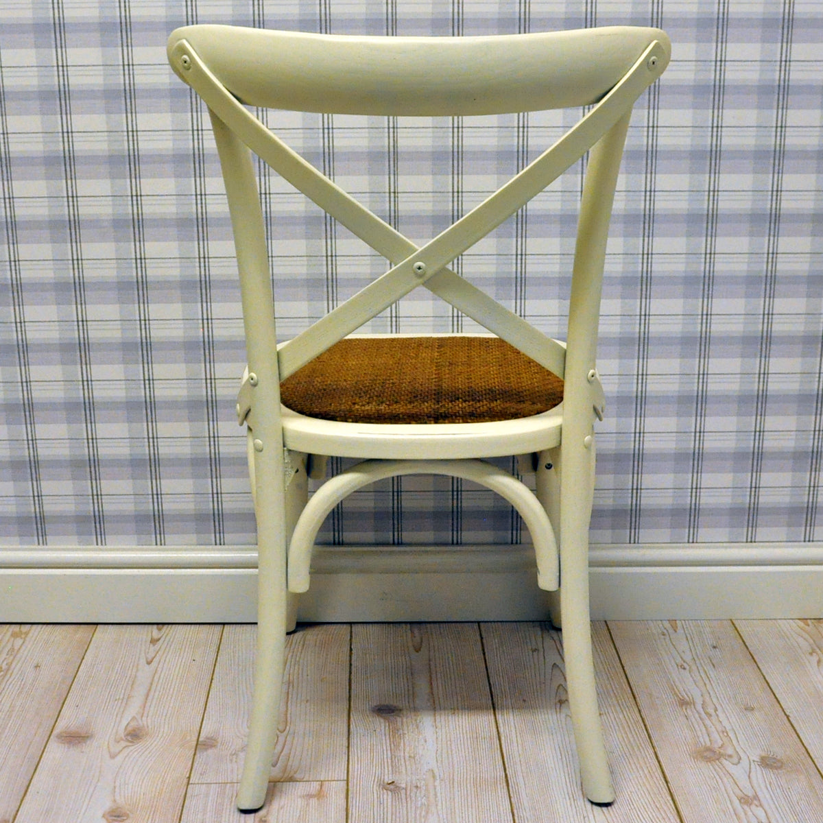 AcaciaHome Oak Cross Back Café Chair with Rattan Seat – Hand-Finished Dining Seating, Cream