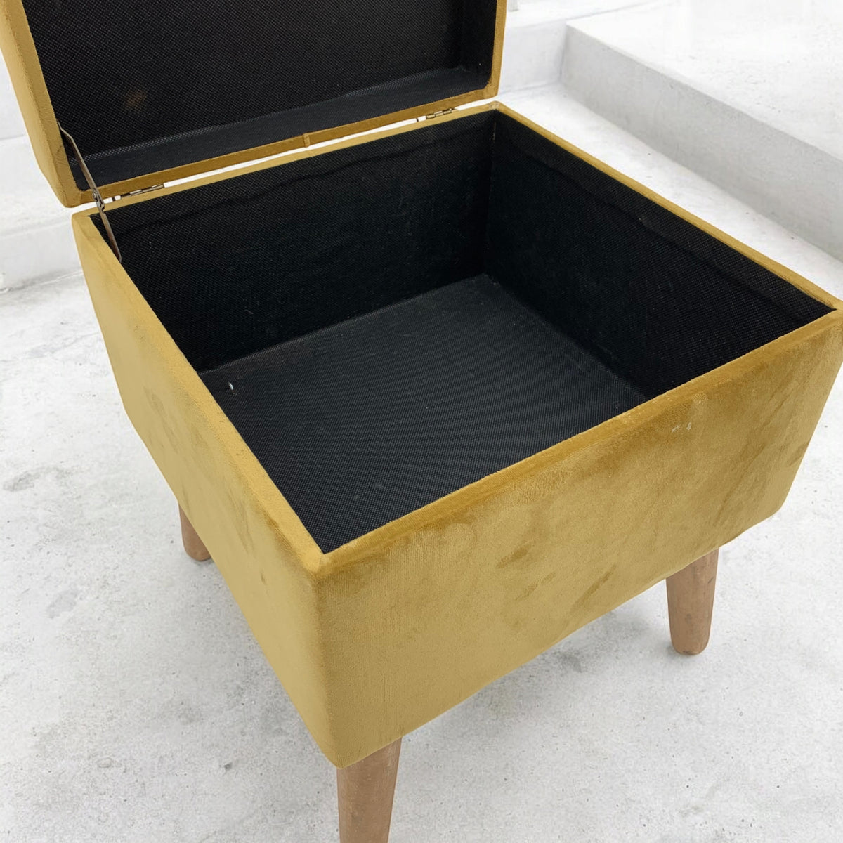 AcaciaHome Square Velvet Ottoman Footstool with Lift-Up Storage – Medium-Firm Foam Seat, Yellow