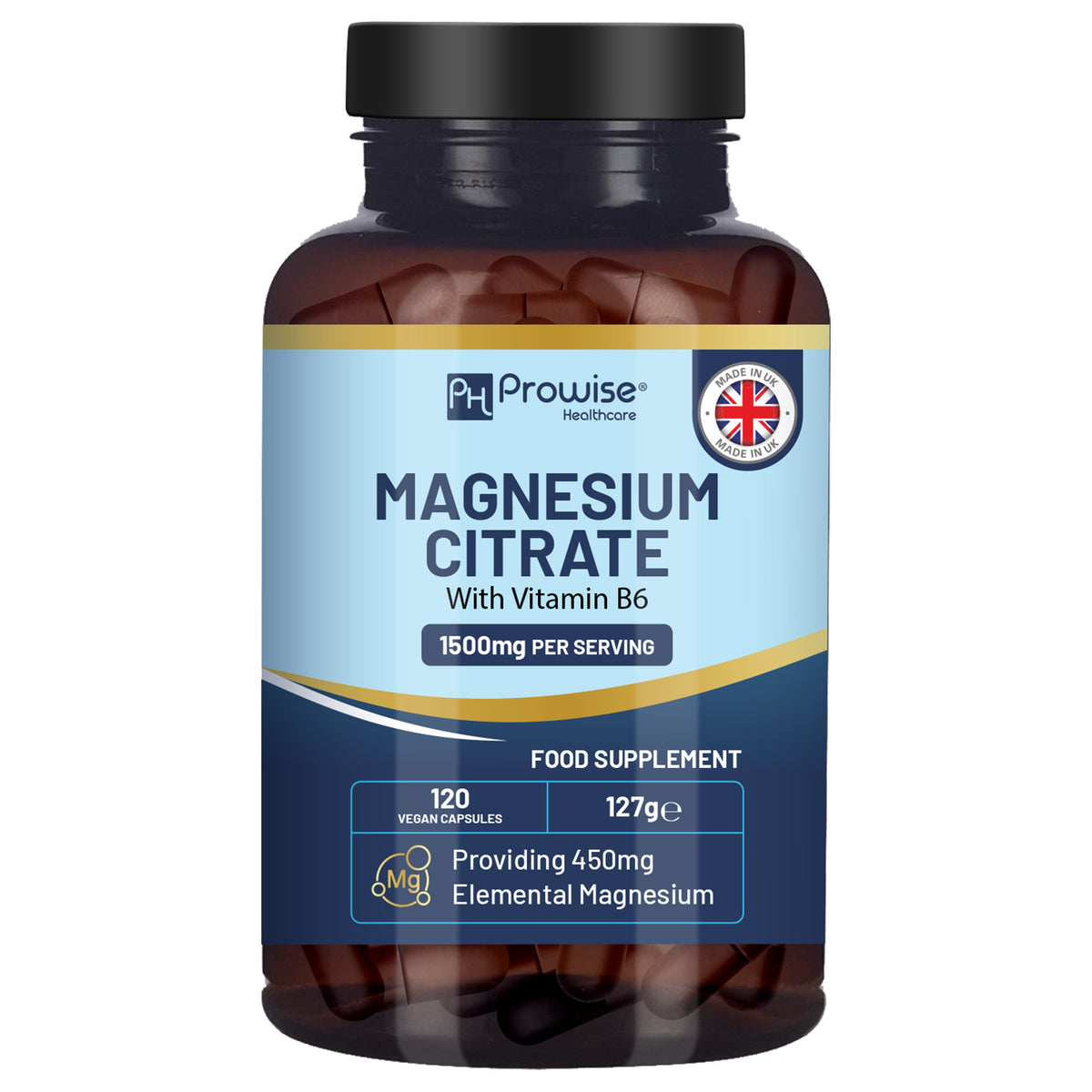 Prowise Magnesium Citrate Capsules 1500mg with Vitamin B6 – 120 Vegan Capsules, 450mg Elemental Mg
