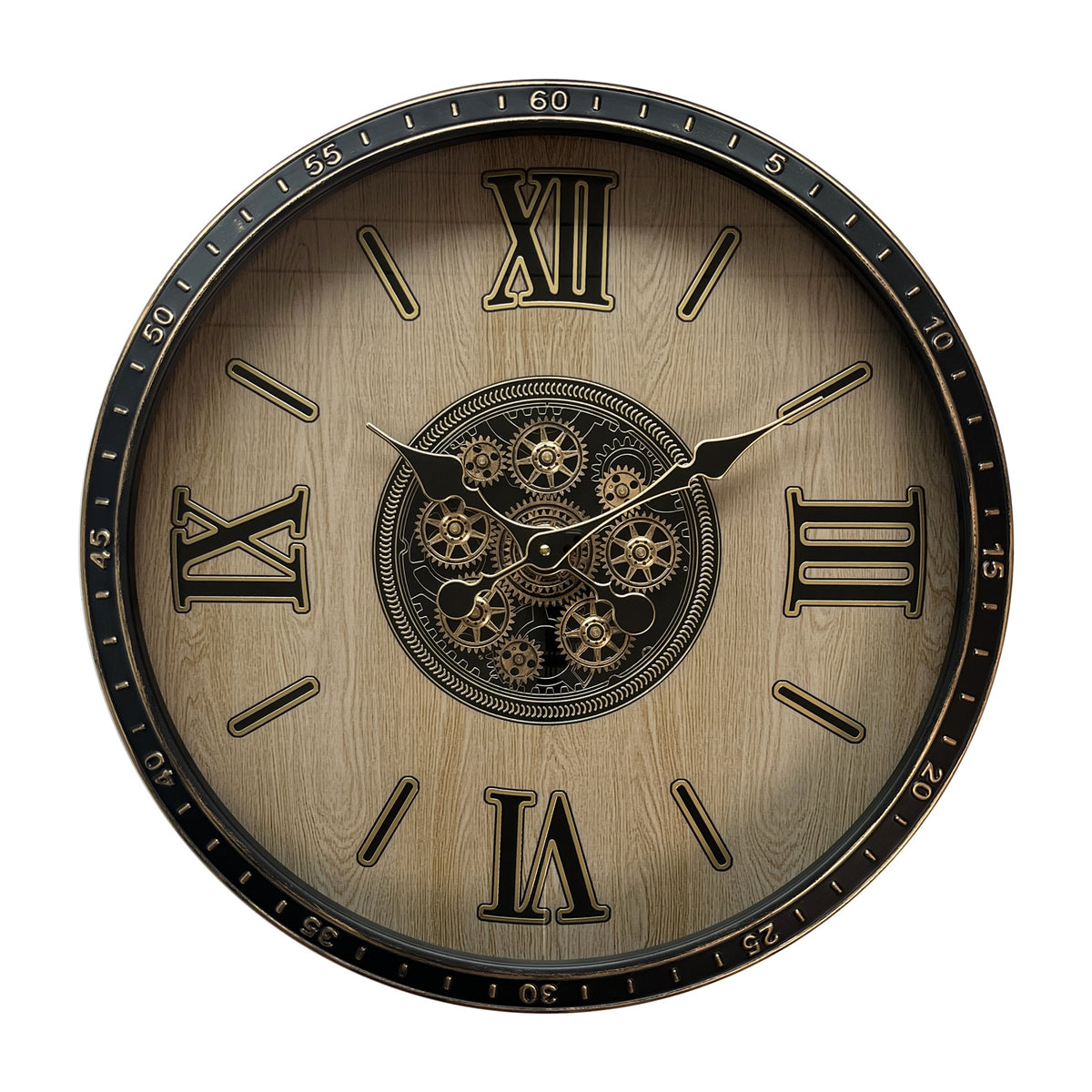 AcaciaHome Durable Gear Wall Clock with Moving Gears, Roman Numerals – Art Deco Skeleton Design