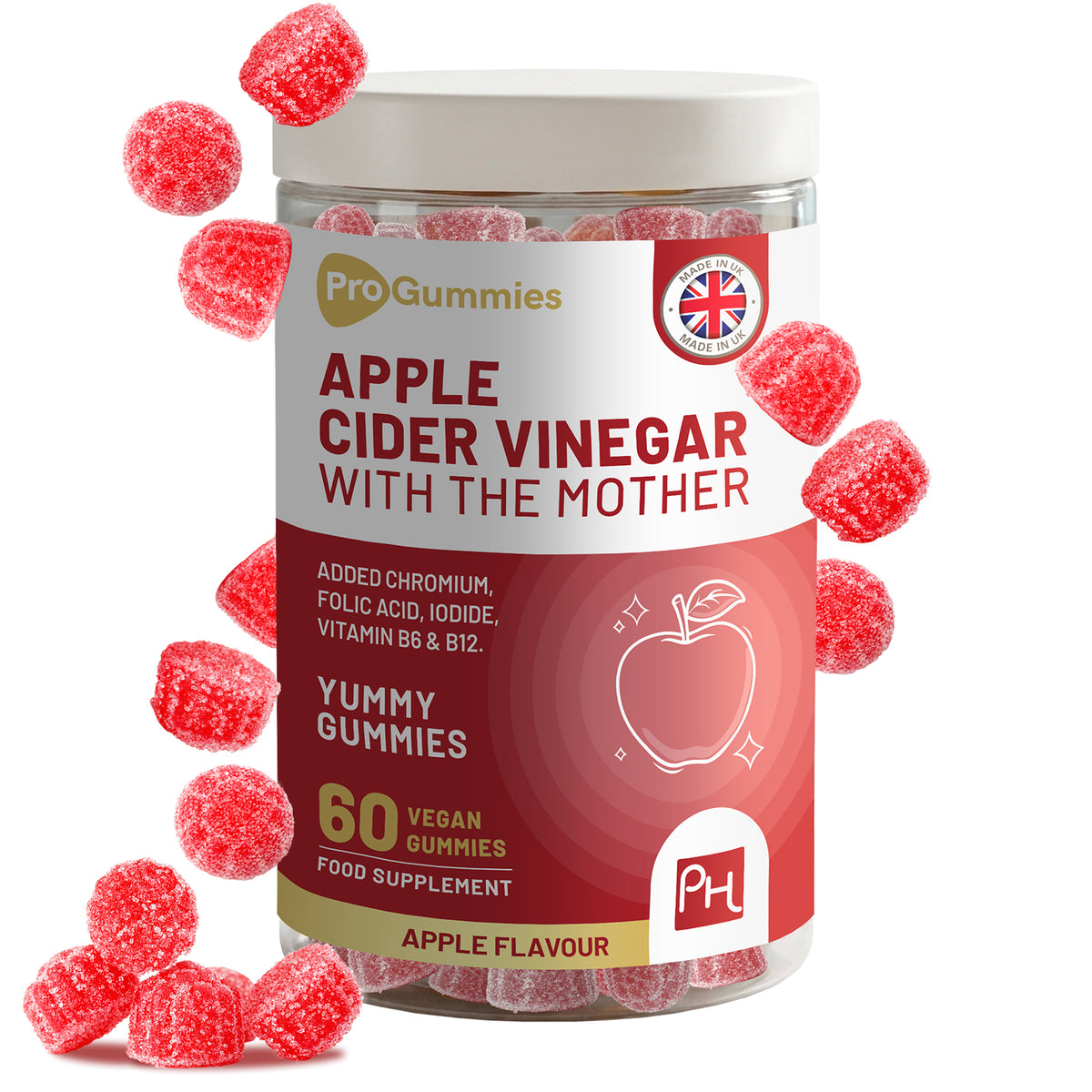 Prowise Apple Cider Vinegar Gummies with The Mother 1000mg – 60 Vegan Gummies with Vitamin B12 & B6