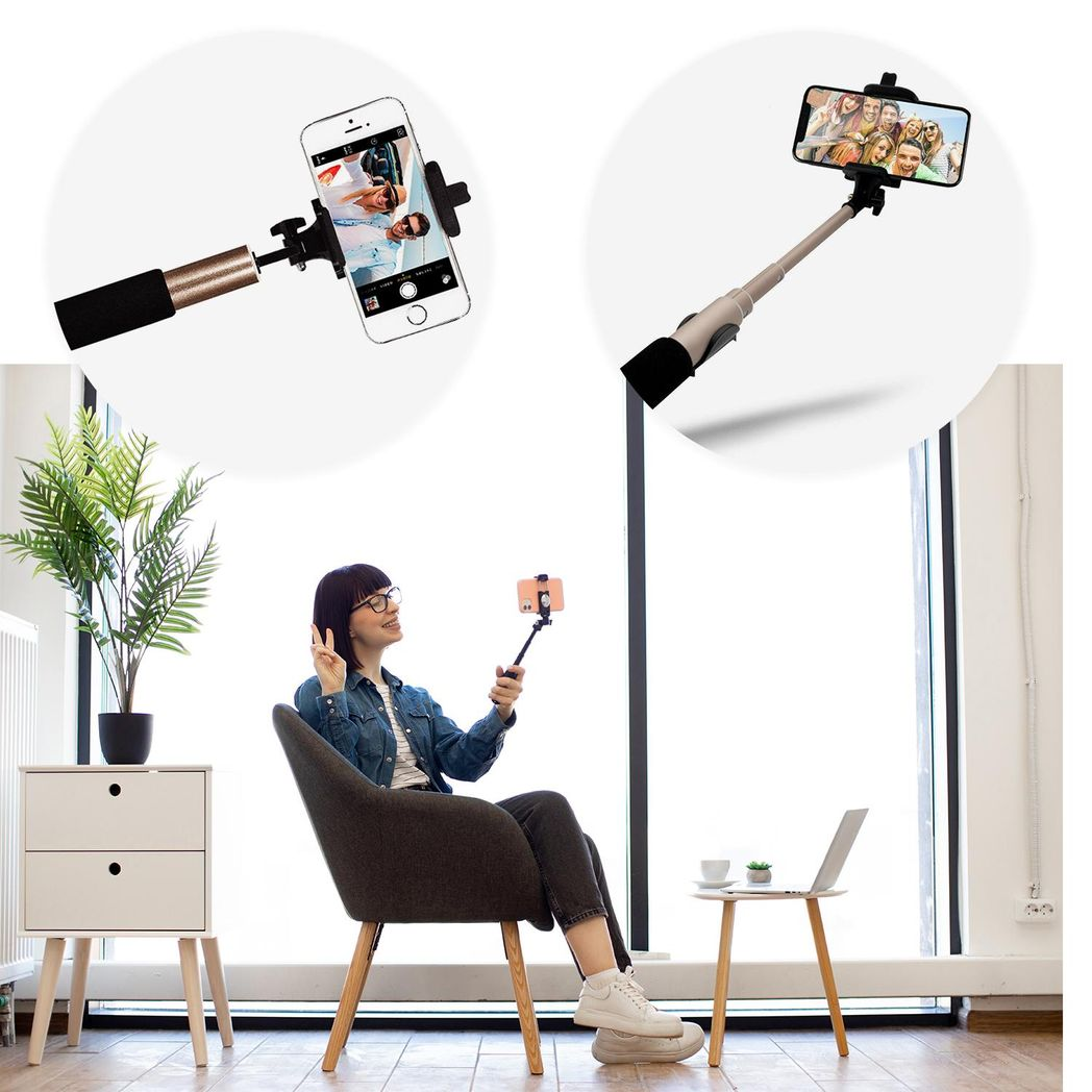 Aquarius Video Selfie Stick with Bluetooth Remote – Extendable 18–60cm Aluminium Monopod, Gold