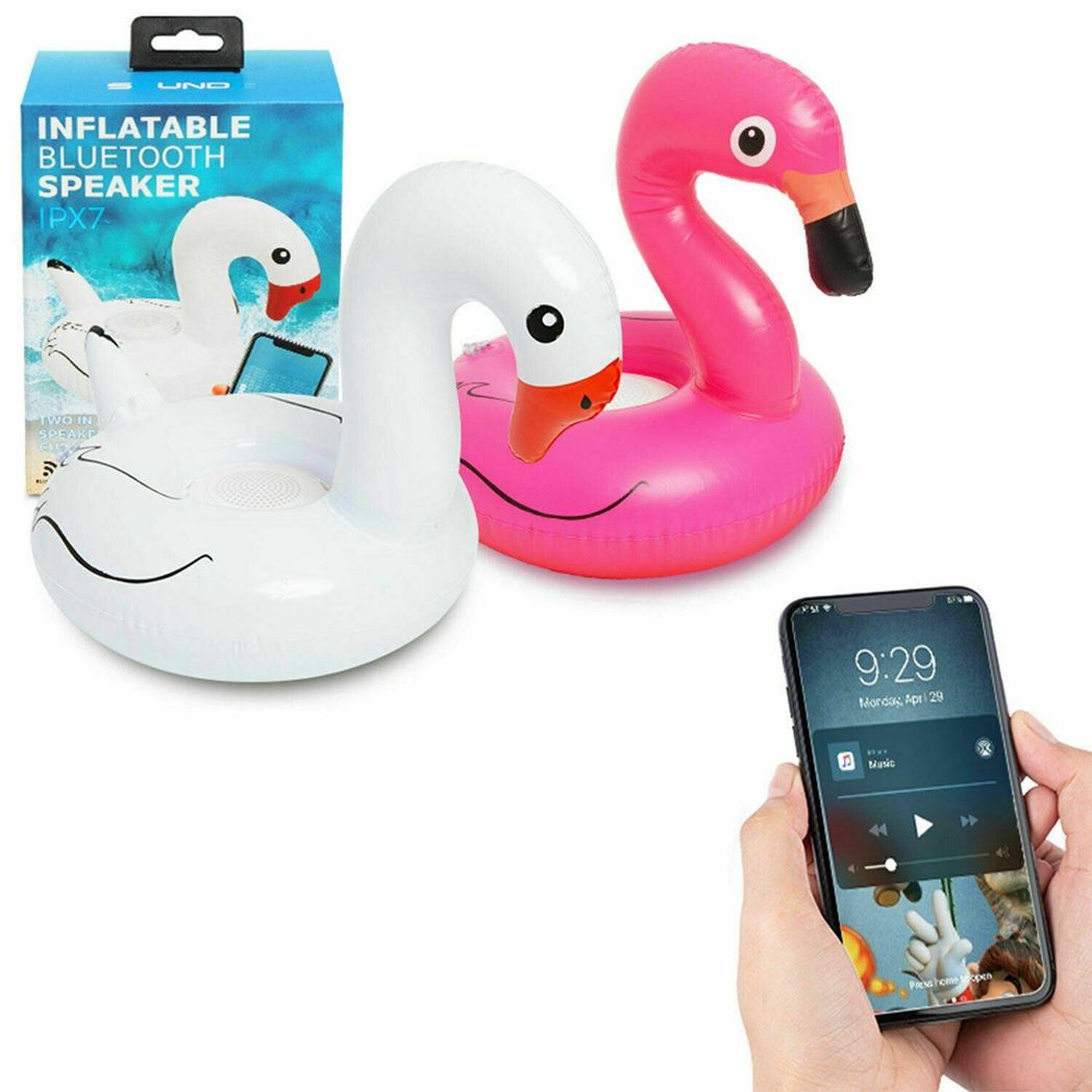 Soundz Waterproof Inflatable Flamingo Bluetooth Speaker – Floating Wireless Speaker for Bath & Pool, White