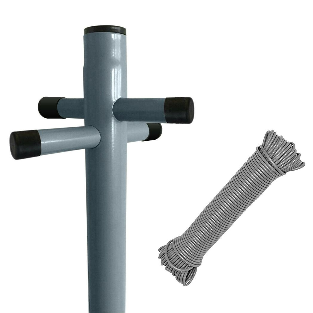 2-Piece Outdoor Clothes Line Post Set with Grey Powder-Coated Steel Tube – 2.4m Height