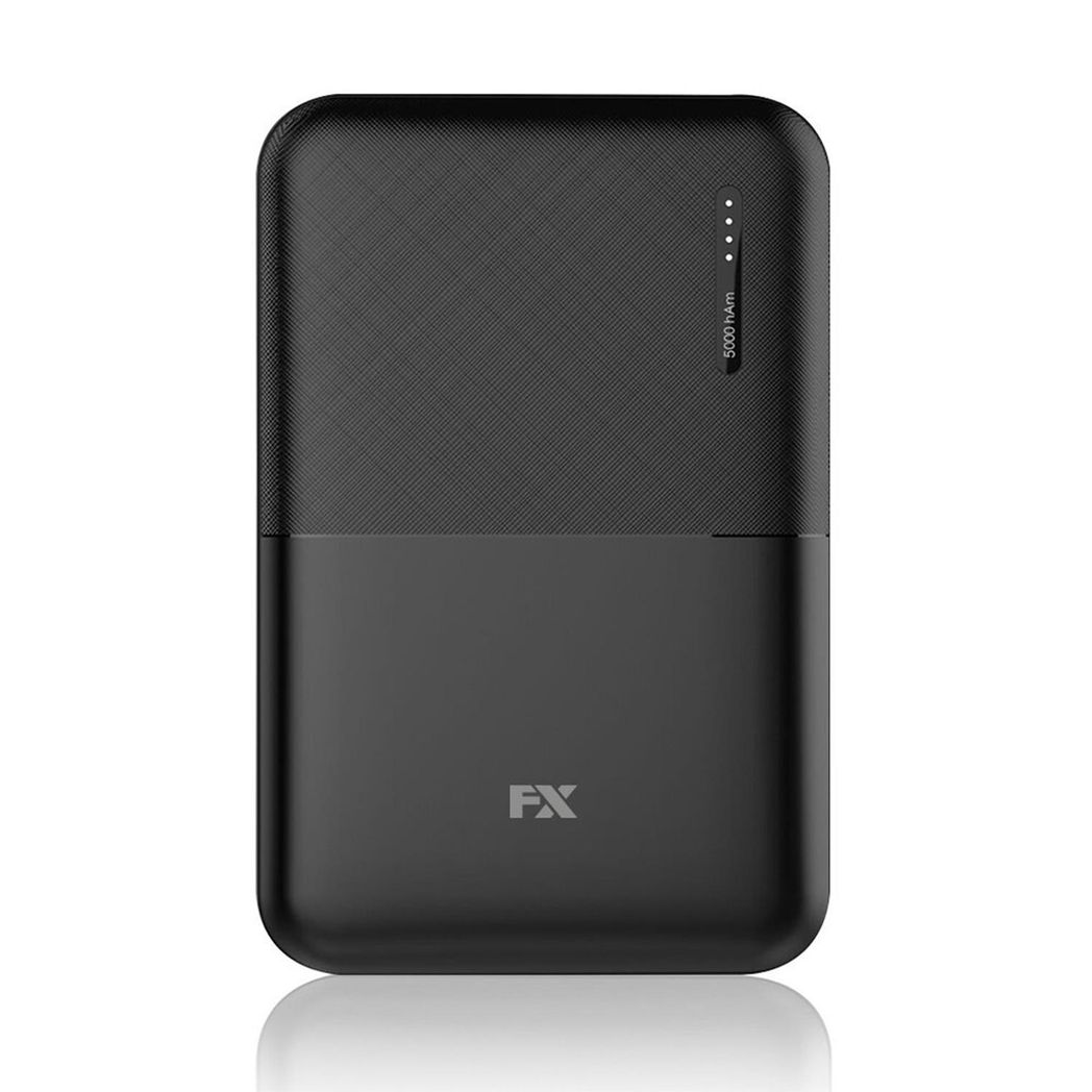 FX Power Bank 5000mAh with USB-C Input, 2 USB Outputs & LED Indicator – Portable Smartphone Charger, Black