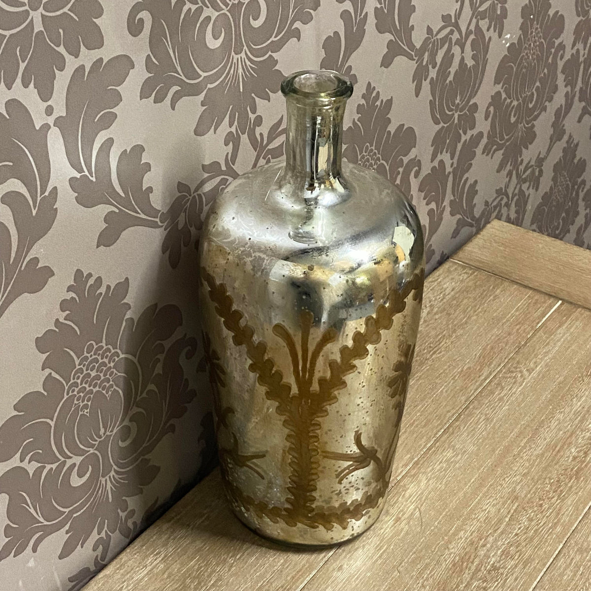 15 Inch Antique Silver Glass Decorative Vase – Flower Display or Standalone Home Accent
