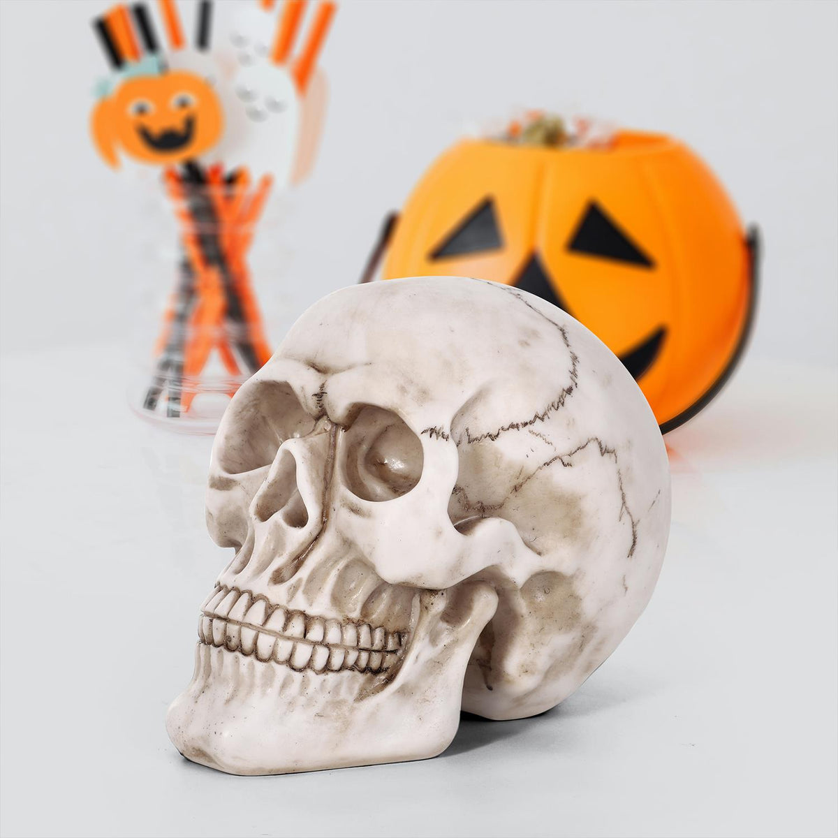 Vinsani Life-Size Resin Halloween Skull Replica, 20 x 15 x 15cm – Realistic Gothic Decoration and Costume Prop