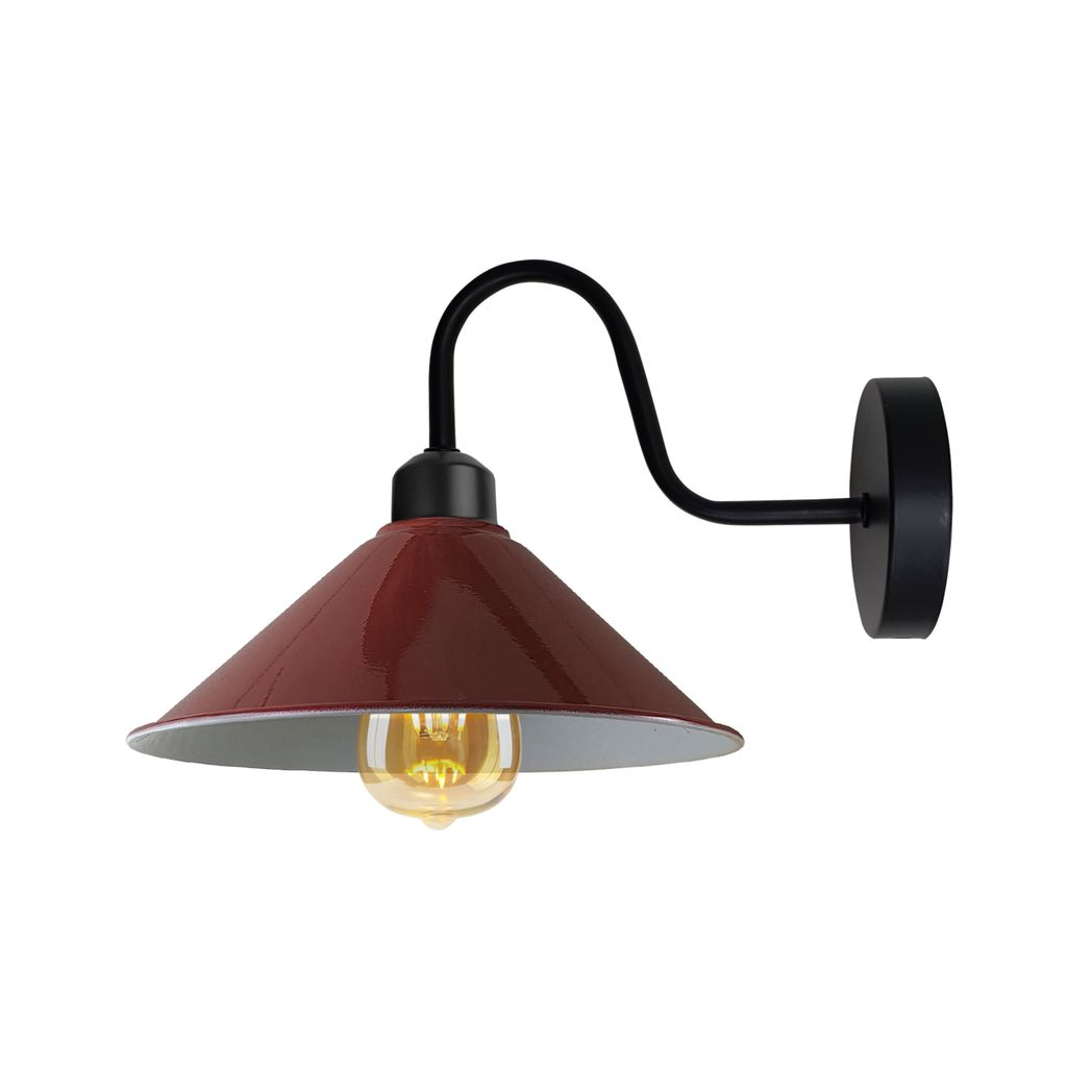 Vintage Swan Neck Wall Light with Cone Shade and E27 Socket – Dimmable Indoor Wall Sconce, Burgundy