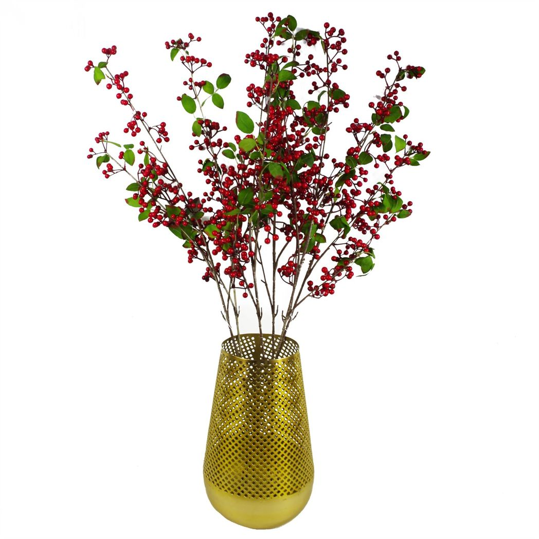 Leaf Artificial Red Christmas Berry Spray, Single 80cm Stem – Wired, Festive Greenery