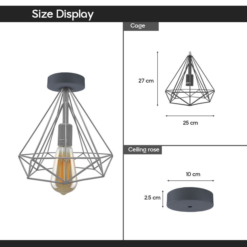 LEDSONE Red Vintage Semi Flush Mount Ceiling Light with Metal Cage Shade and E27 Holder – Hallway Fixture
