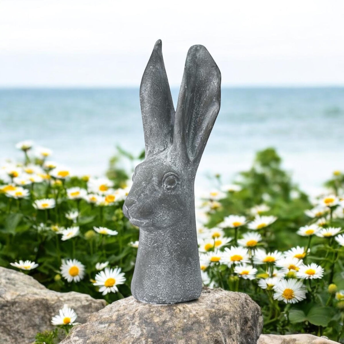 Stone-Effect Hare Head Sculpture – Art Deco-Inspired Weatherproof Resin Rabbit Ornament, 29cm