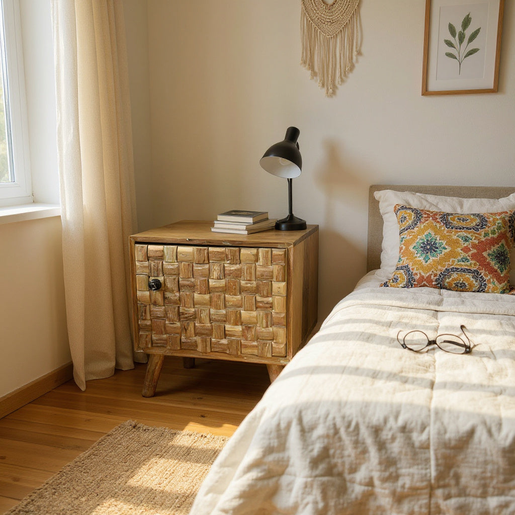 Wooden Bedside Cabinet, 47cm – Sturdy Bedroom Storage Table for Home