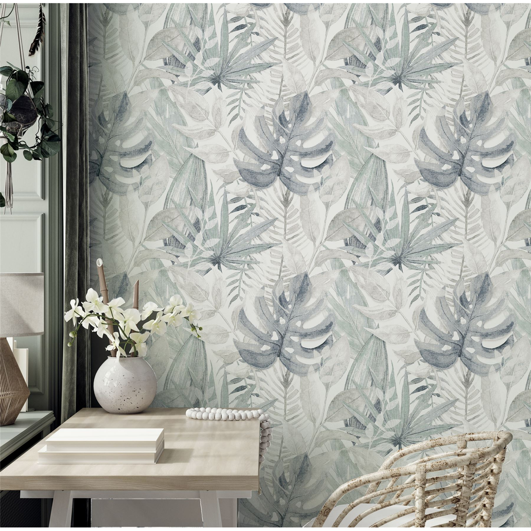 Arthouse Chalky Tropical Vinyl Wallpaper with Delicate Foliage – Paste the Wall Feature Wall, Soft Navy