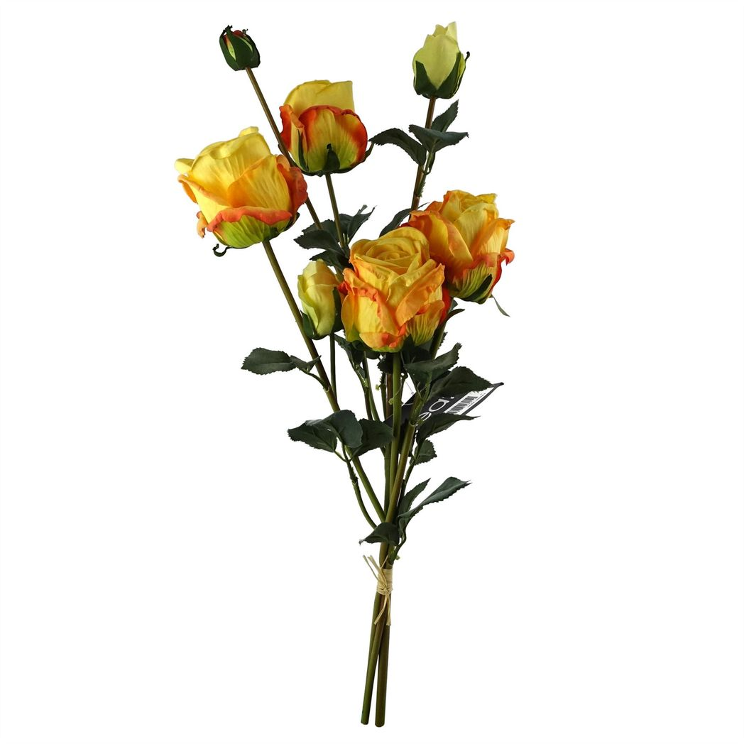 60cm Yellow Rose Artificial Flowers Spray – 4 Flowers 3 Buds