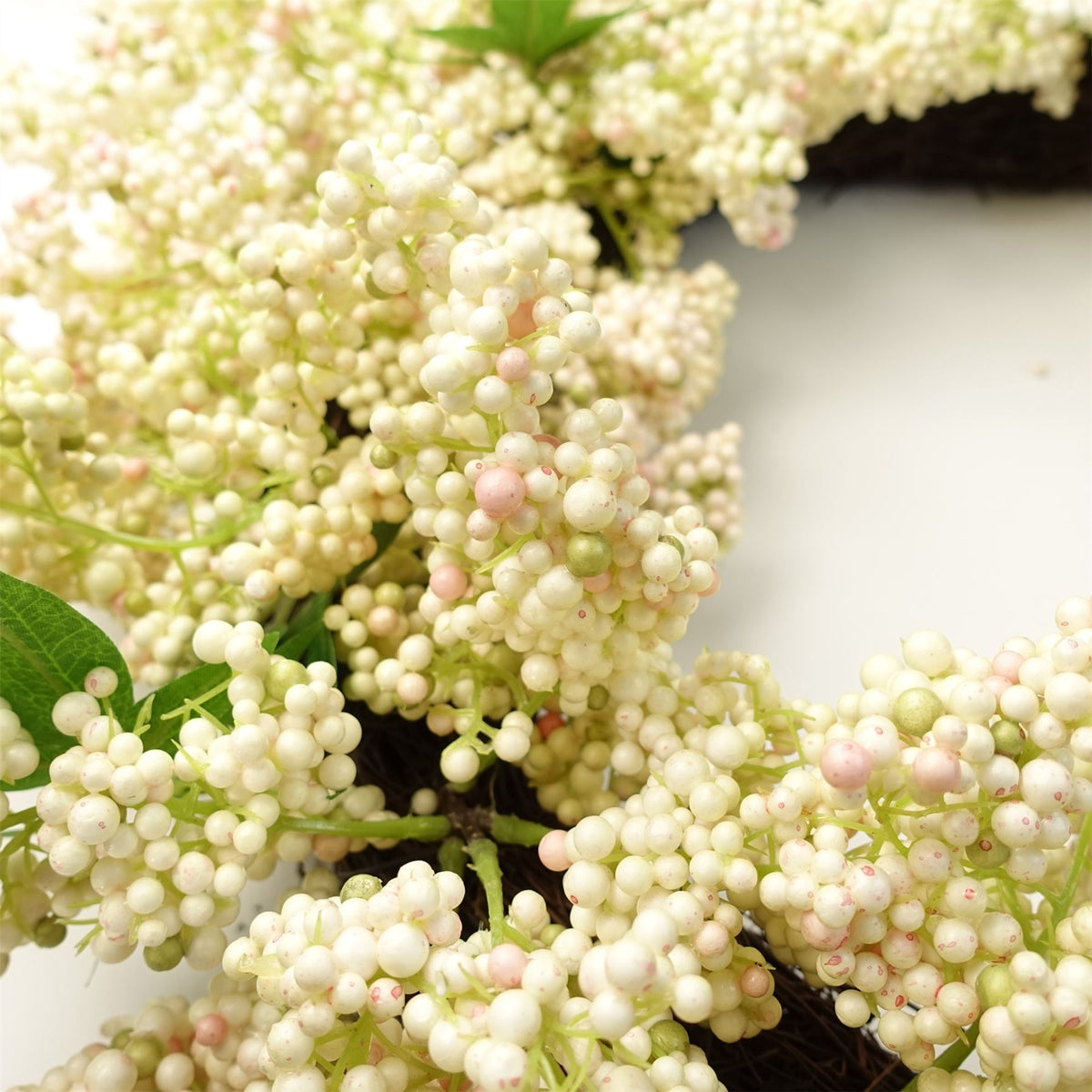 Large Artificial Hanging White Berry Wreath, 55cm – Door Decoration with Woven Base