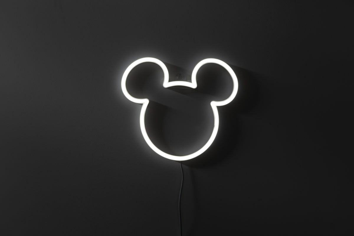 YELLOWPOP Disney Mickey Mouse Face LED Neon Sign – USB Powered Wall or Shelf Light, White Glow