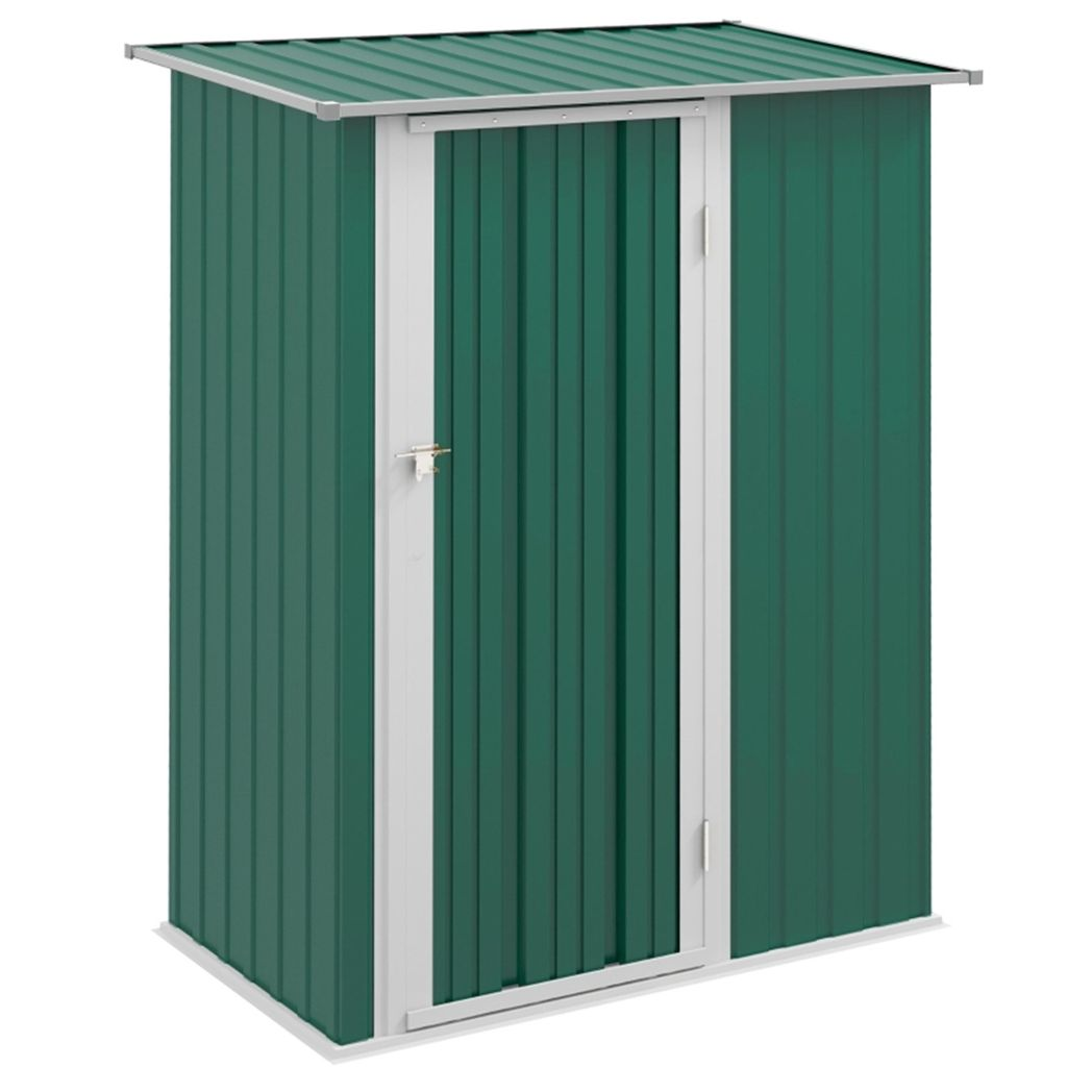 Metal Garden Storage Shed with Sloped Roof & Latched Door – Steel Tool, Bike & Bin Store, 142 x 84cm, Green