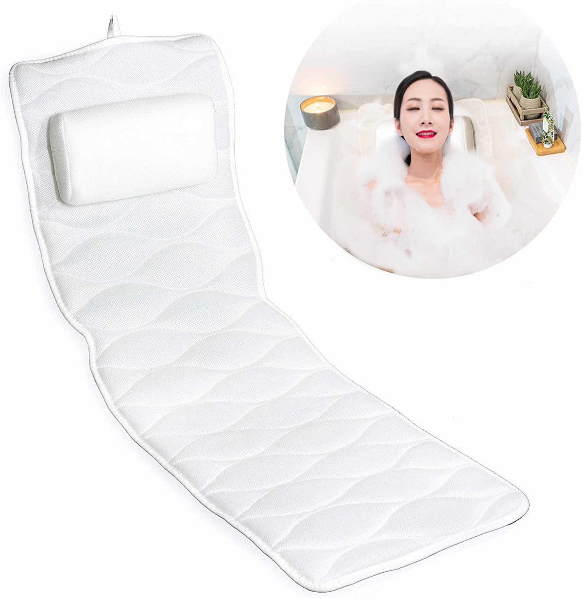 Avilo Full Length Body Bath Pillow – Extra Long Cushioned Mat for Complete Support