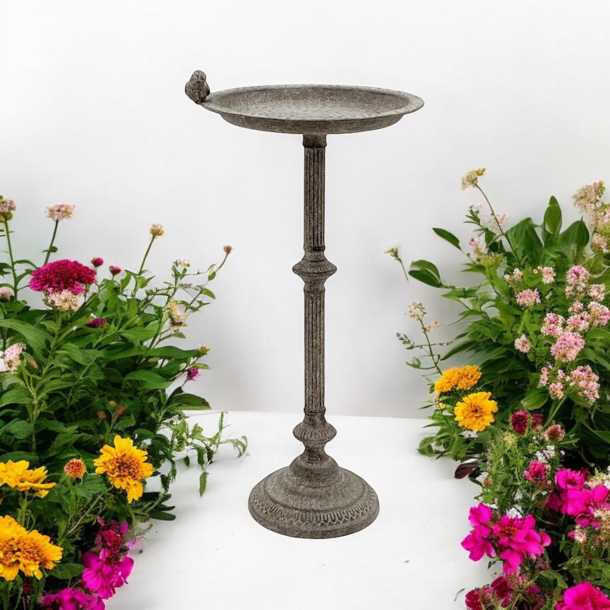 MSL Antique Iron Birdbath & Feeder with Stand – 65cm Freestanding Garden Ornament