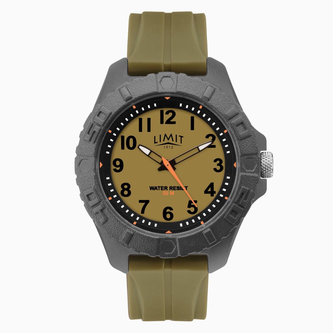 Limit Men's Watch – Khaki Dial, Black Case, Black Silicone Strap