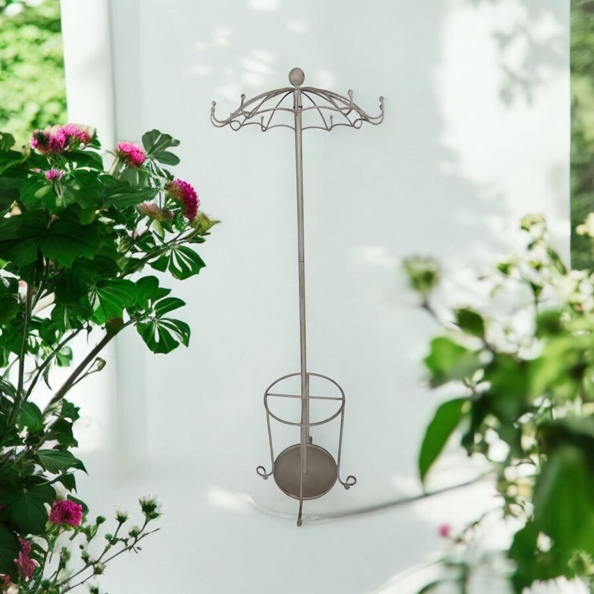 MSL 172cm Metal Coat Stand with Umbrella Holder and Multiple Hooks – Space-Saving Hallway Storage, Cream