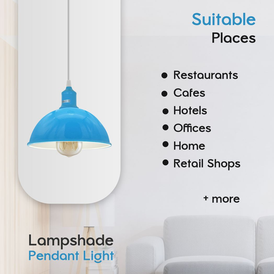 Blue Dome Metal Pendant Shades, 21cm – 2 Pack