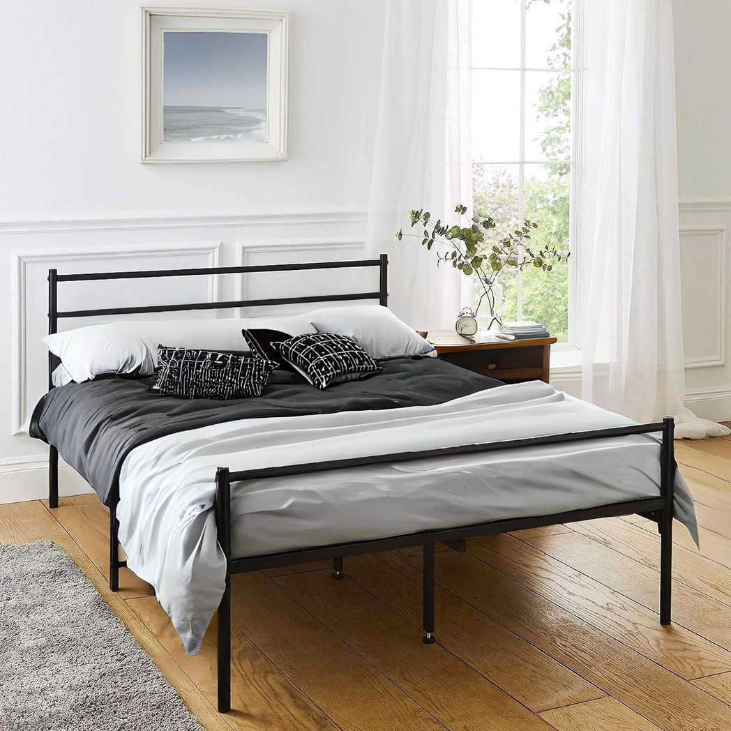 Extra Strong Double Metal Bed Frame – Heavy-Gauge Steel Construction, Classic Design, Black