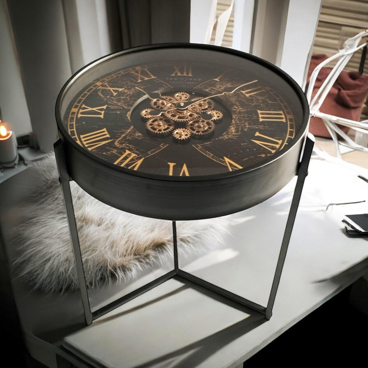 MSL 55cm Hand-Finished Gear Clock – Decorative Table & Wall Clock, 1 x AA Battery