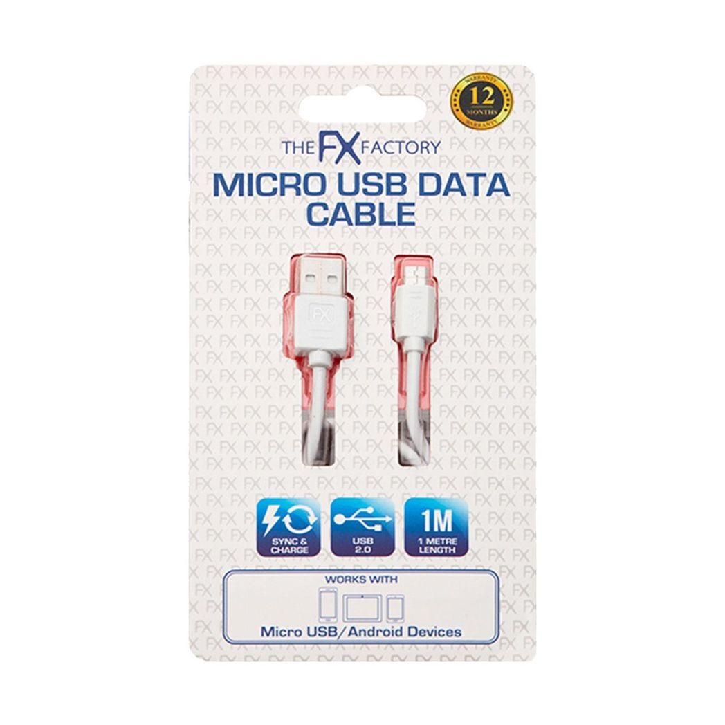 FX Powabud USB Data Cable for Micro USB Devices – Fast Sync & Charge, White