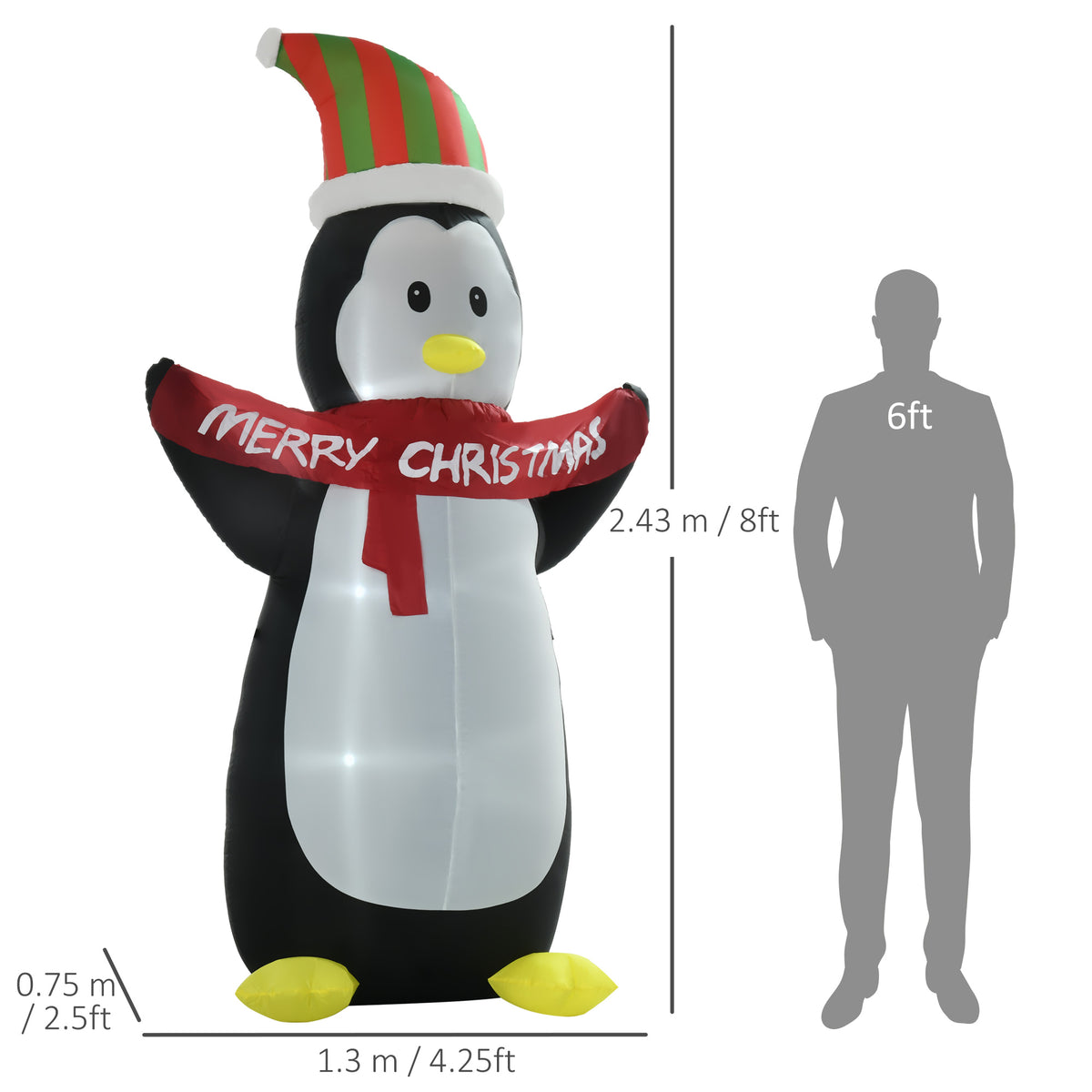 HOMCOM 8ft Inflatable Penguin with Christmas Banner