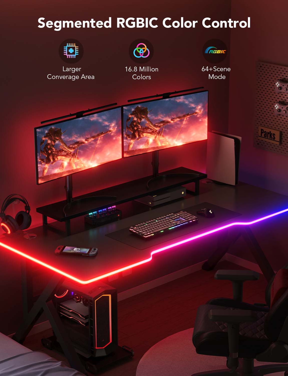Govee Gaming Table Neon Rope Light, 3m – Segmented RGBIC Lighting with 12 Cutting Points
