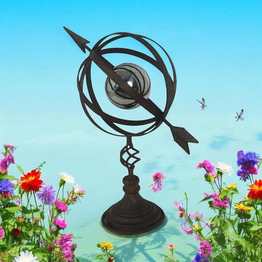 AcaciaHome Vintage Armillary Sphere Garden Sculpture – Weatherproof Metal Plant Support, Aged Bronze, 51cm