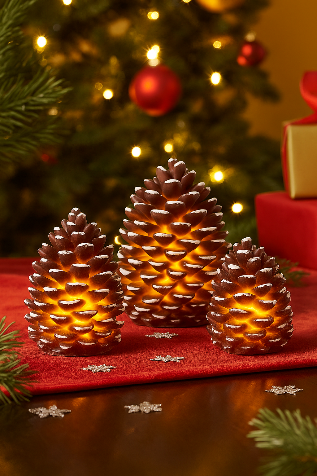 Avilo Pine Cone Christmas Decorations with LED Lights, Set of 3 – Festive Indoor Lighting
