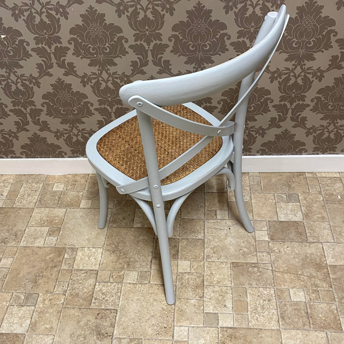 AcaciaHome Oak Cross Back Café Chair with Rattan Seat – Hand-Finished Dining Seating, Grey