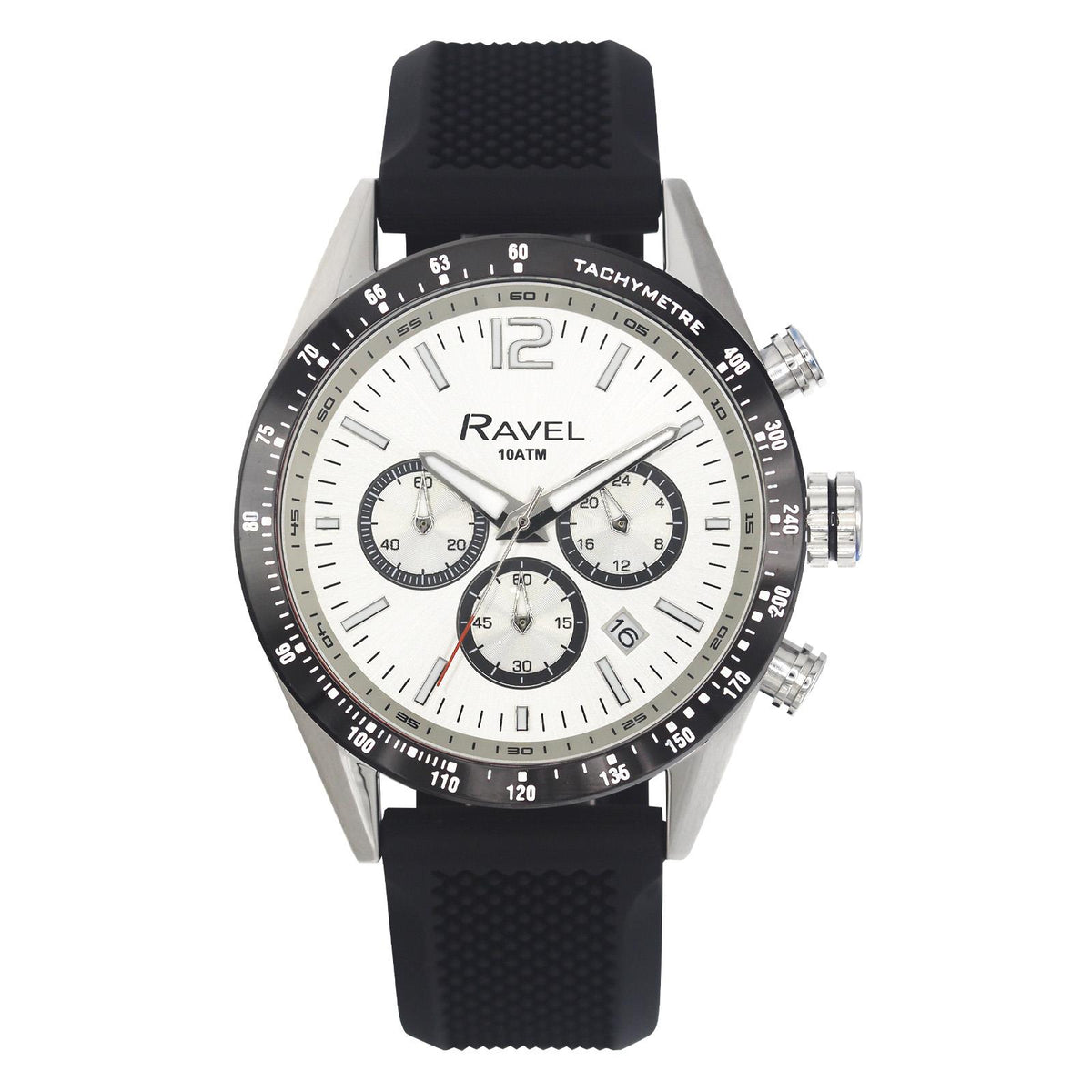 Ravel Men's Sports Chronograph Watch – 100m Water Resistant, Date, Rubber Strap