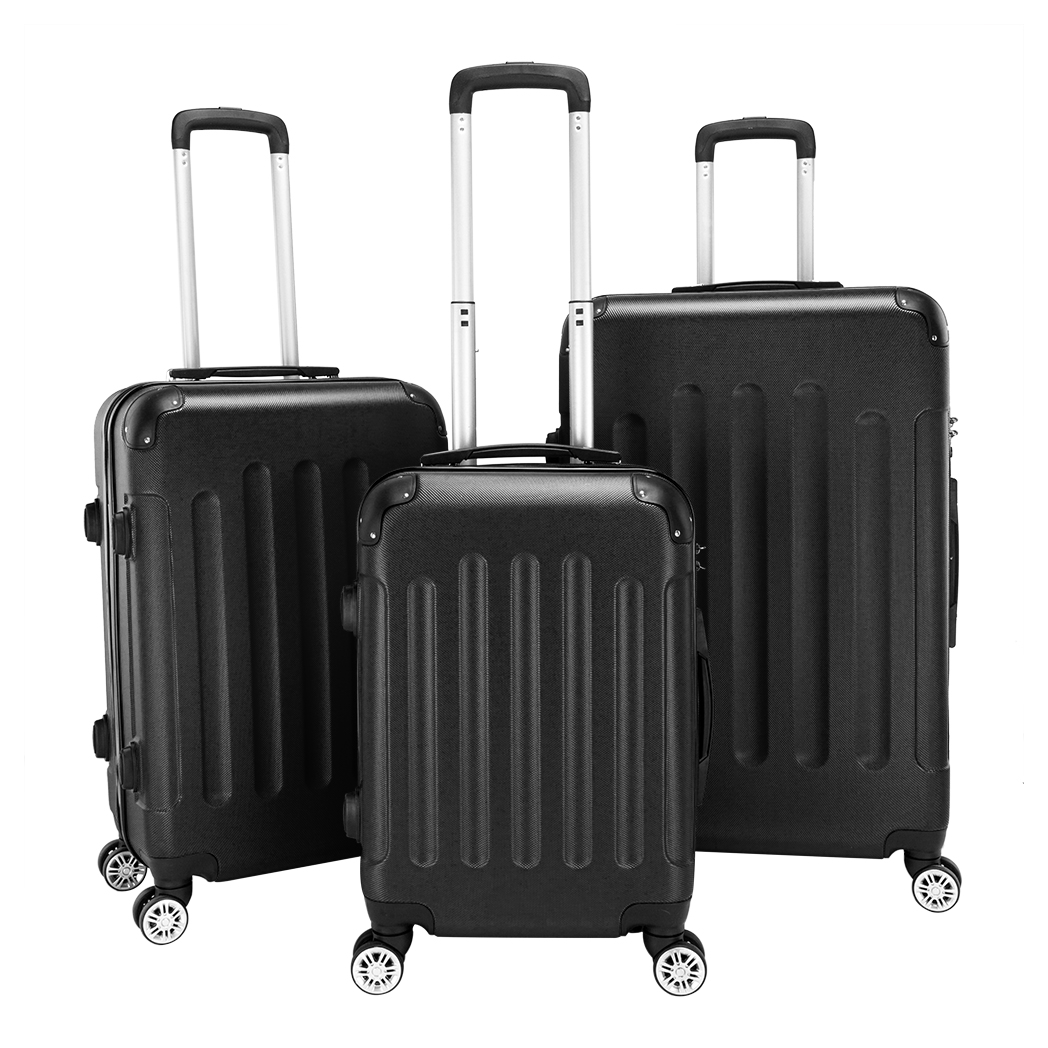 3-Piece ABS Hard Shell Luggage Set with 360° Spinner Wheels & Combination Lock – 20in, 24in, 28in, Black